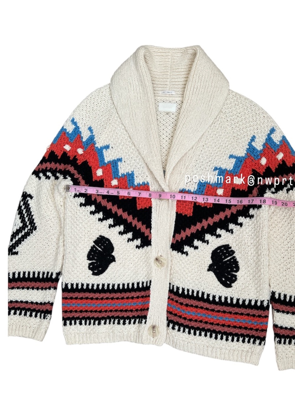 MOTHER De Gaulle Shawl Collar Cotton Knit Cardigan Sweater XS Cream White Boho - Picture 13 of 14